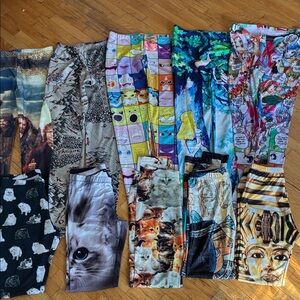 Assorted Graphic Print Leggings - Colorful Novelty Patterns Lot of 10